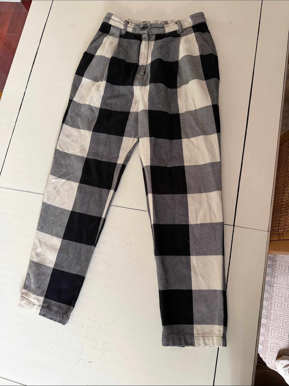 Mara Hoffman Black & White Buffalo Plaid Cropped Pants
